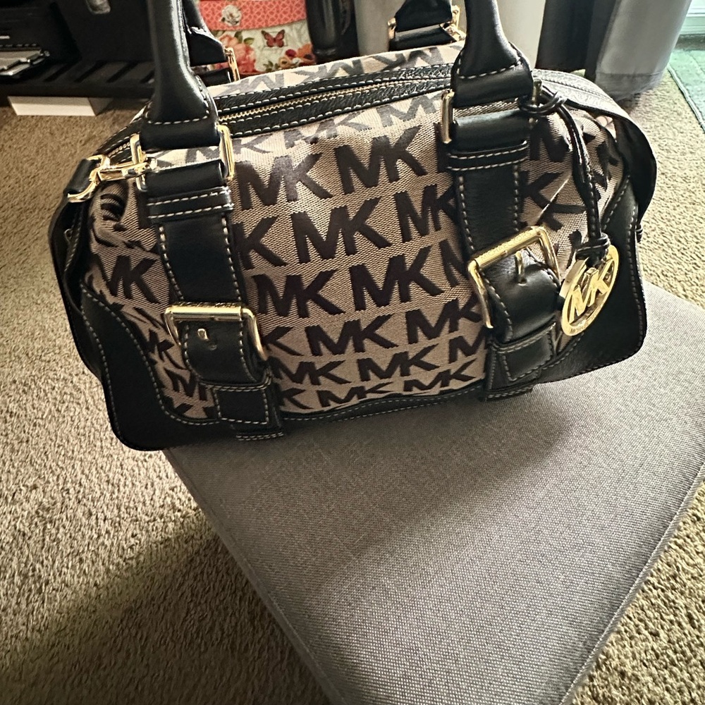Michael Kors Tan and Black Signature Satchel